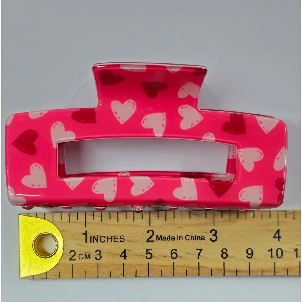 Pink‎ Heart Print Claw Clip Hair Accessory Valentine's Day NEW